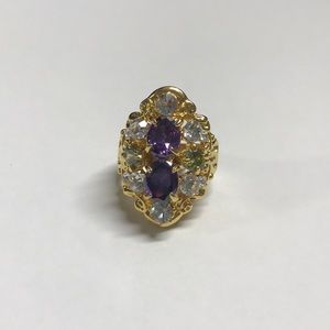 Gold Ring w/ Purple & Green Gems